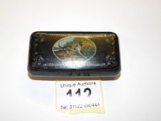 A good antique snuff box with painting of a hound on lid.