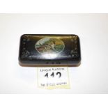 A good antique snuff box with painting of a hound on lid.