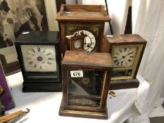 4 old mantel clocks and a miniature Grandfather clock.