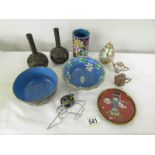A collection of cloissonne and other enamel items.