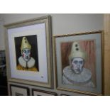 A 1970's signed oil on board of a clown by Maurice Falkiner together with the preliminary sketch.