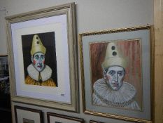 A 1970's signed oil on board of a clown by Maurice Falkiner together with the preliminary sketch.