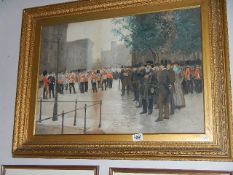 A framed and glazed print "Morning Parade at the Tower of London" after Edourd Detaille, 1880.