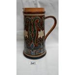 A Doulton Lambeth 1878 jug with stylised floral and leaves pattern in blue,
