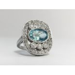 An Art Deco style Aquamarine and Diamond Plaque Ring, set in platinum.