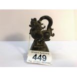 An antique bronze asian figure (possibly dragon) as either seal or weight