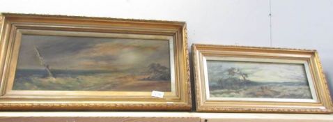 An oil on canvas landscape and an oil on canvas seascape a/f, both by C W Piggott.