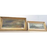 An oil on canvas landscape and an oil on canvas seascape a/f, both by C W Piggott.