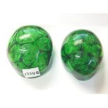 2 Victorian green slag glass paperweights