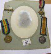 3 WW1 medals - 2304 Pte T. Burrows, Lincolnshire Regiment, cap badge and photograph of the soldier.