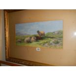 A framed and glazed Victorian watercolour 'Sheep on HIllside' signed T. F. Wainewright, 1865.