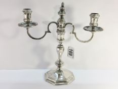 A solid hall marked silver candelabra, M.D.Y Birmingham 1975, approximate weight 700 grams.