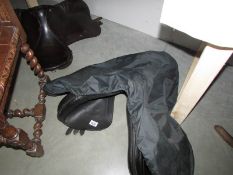 2 leather saddles.