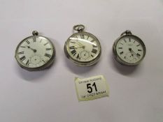 3 silver pocket watches, a/f.