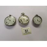 3 silver pocket watches, a/f.
