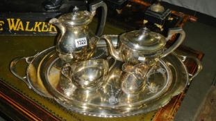 A 4 piece silver plated tea set on tray
