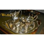 A 4 piece silver plated tea set on tray