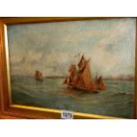 A 19th century oil on canvas painting of 2 fishing smacks off the coast - unsigned but named verso