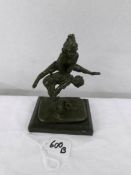 A bronze figure of children playing leapfrog, signed Barye Fils.