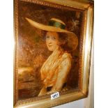 An unsigned late 19th century oil on board portrait in gilt frame, image 27.5 x 34 cm.