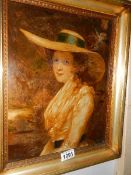 An unsigned late 19th century oil on board portrait in gilt frame, image 27.5 x 34 cm.