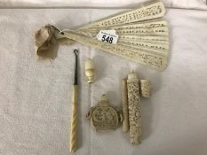 An oriental fan a/f, a scent bottle and other items.