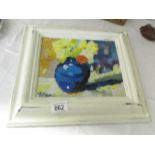 A framed French school acrylic on board entitled verso 'Le Vase Bleu' (The Blue Vase).