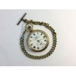 A gilded pocket watch on chain marked Thomas Russell & Son, Liverpool. In working order.