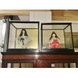 2 collectors cased 'Ichimatsu' gotun dolls with glass eyes