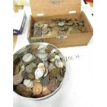 A large quantity of bronze coinage in 2 boxes.
