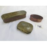 2 19th century brass & copper snuff boxes and one other.