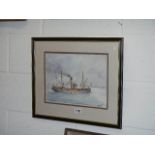 A framed and glazed double mounted watercolour of a tug (possibly a Grimsby vessel) signed G