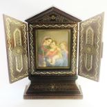 A superb quality rosewood inlaid religious icon featuring the Virgin Mary.