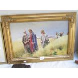 An oil on canvas 'Jesus in the Field', signed M. Xavier, 1918. Image 52 c 32.5 cm.