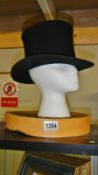 A Victorian Collapsible top hat with box