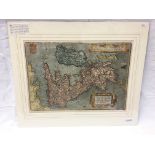 A 16th century hand-coloured engraved map of the British Isles orientated to the West by Dutchman