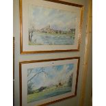 A pair of framed and glazed watercolours 'Along the Backs',