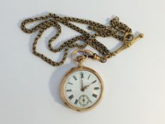 A 14ct gold ladies pocket watch marked 525 on a 9ct gold chain marked 9c (approximate weight of