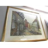 A watercolour and ink painting of Steep Hill in Lincoln by Lincoln artist Gordon Cumming,