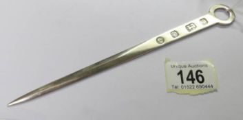 A silver letter opener by Francis Howard of Sheffield.