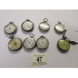 8 silver fob watches, all in need of attention.