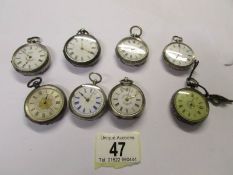 8 silver fob watches, all in need of attention.