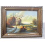 A large signed oil on canvas woodland scene.
