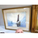 A framed and glazed marinescape watercolour signed Leslie Bennett. Image 34 x 26 cm.