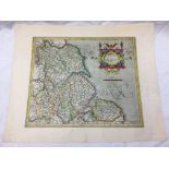A 17th century coloured engraving of a map of the East coast of England by German-Flemish