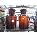 2 19th Century large brown glass chemist jars with ground glass stoppers (Please note: we are