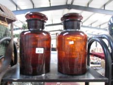 2 19th Century large brown glass chemist jars with ground glass stoppers (Please note: we are