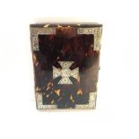 A 19th century silver and tortoise shell card case with silk lining.