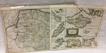 2 18th century coloured engravings of maps by Robert Morden consisting of Norfolk and 'The Smaller