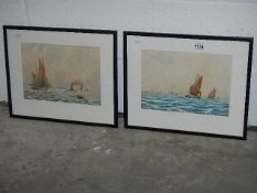 A pair of framed and glazed marine watercolours signed E Patterson. Images 29.5 x 21 cm.